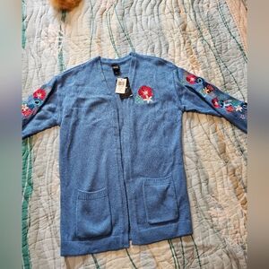 Disney Blue and Red Floral Cardigan Sweater